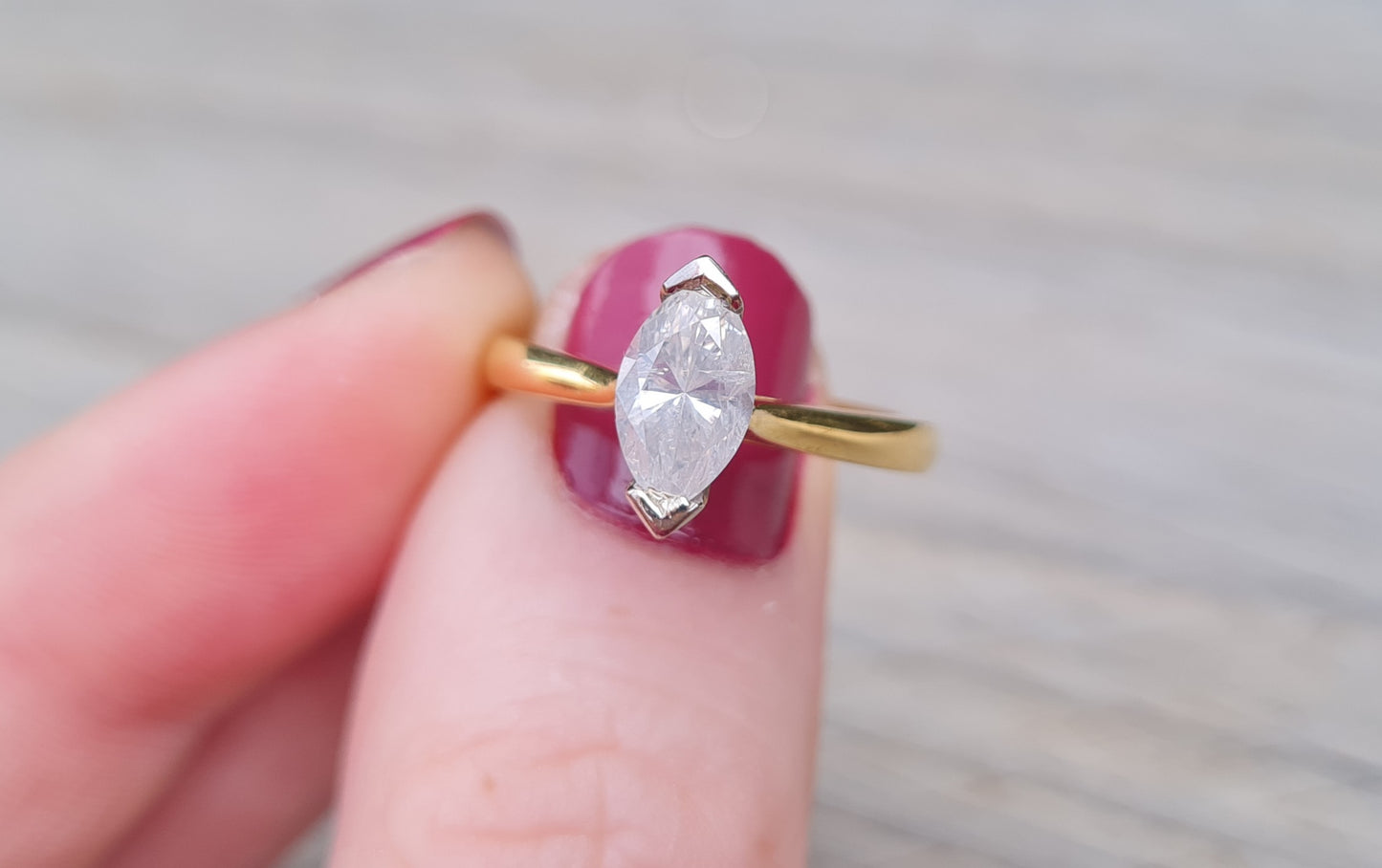 Valuation $10,990 - 1.02ct Marquise Diamond Ring, 18ct Gold - Size M 1/2