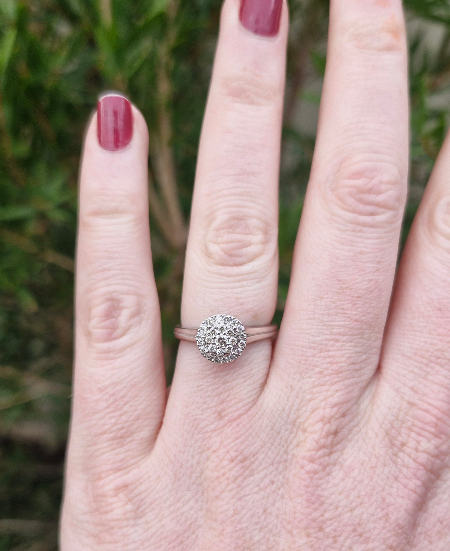 9ct White Gold Modern Diamond Halo Ring - Size O *Scrap Price*