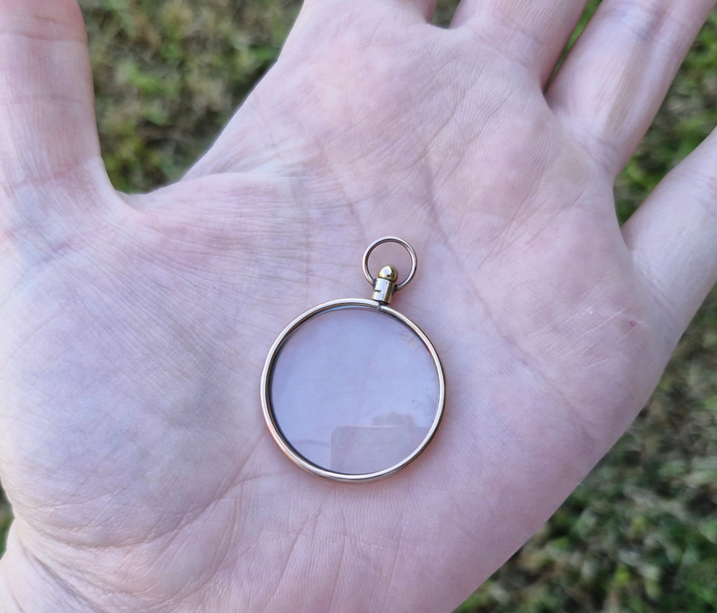 Large Antique Double Sided Glass Photo Memento Pendant, 9ct Gold