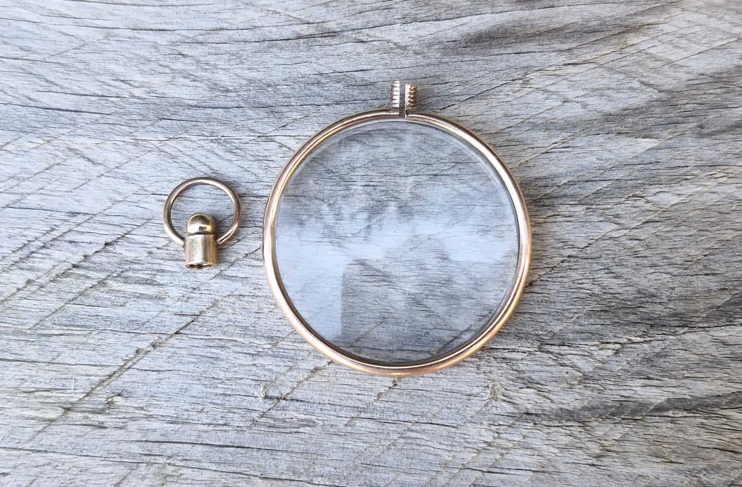 Large Antique Double Sided Glass Photo Memento Pendant, 9ct Gold