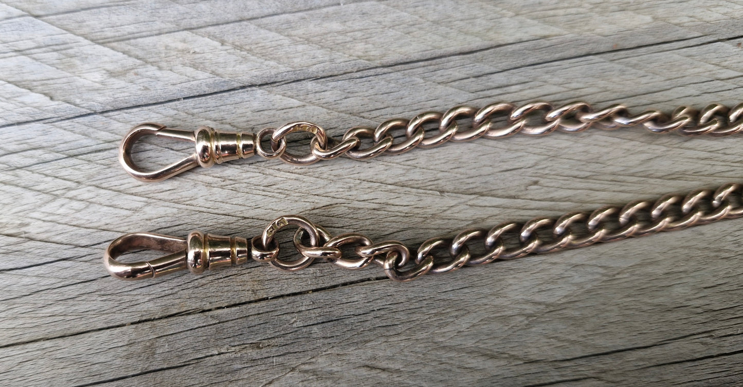 Antique Rosy Gold Necklace, 42cms with Albert Clips & T-Bar - 26.35g