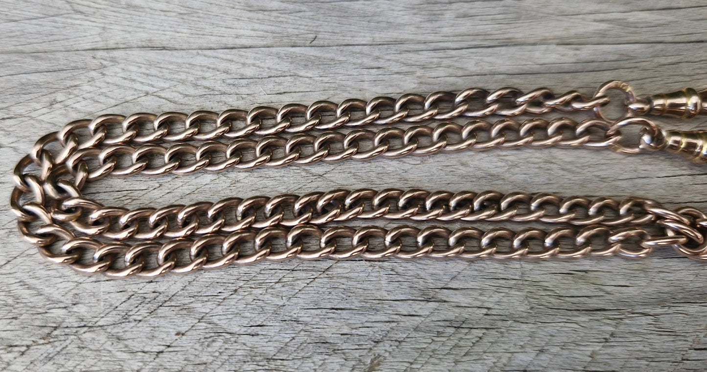 Antique Rosy Gold Necklace, 42cms with Albert Clips & T-Bar - 26.35g