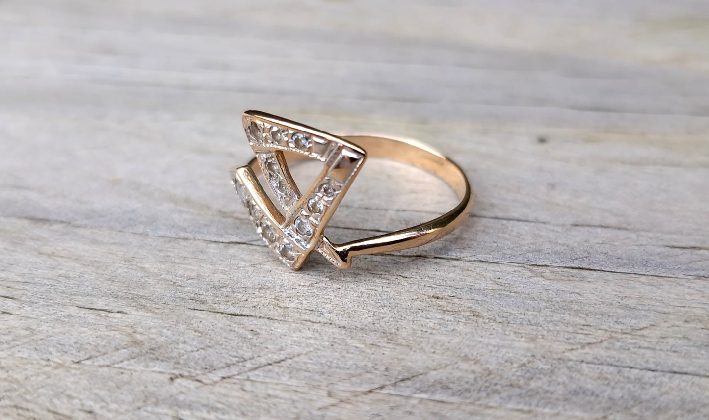 European 14ct Rose Gold Ring, Modern Geometric Design - Size M 1/2 *Scrap Price*