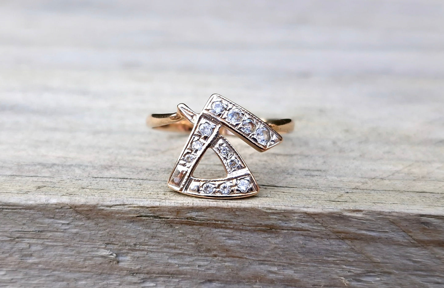 European 14ct Rose Gold Ring, Modern Geometric Design - Size M 1/2 *Scrap Price*