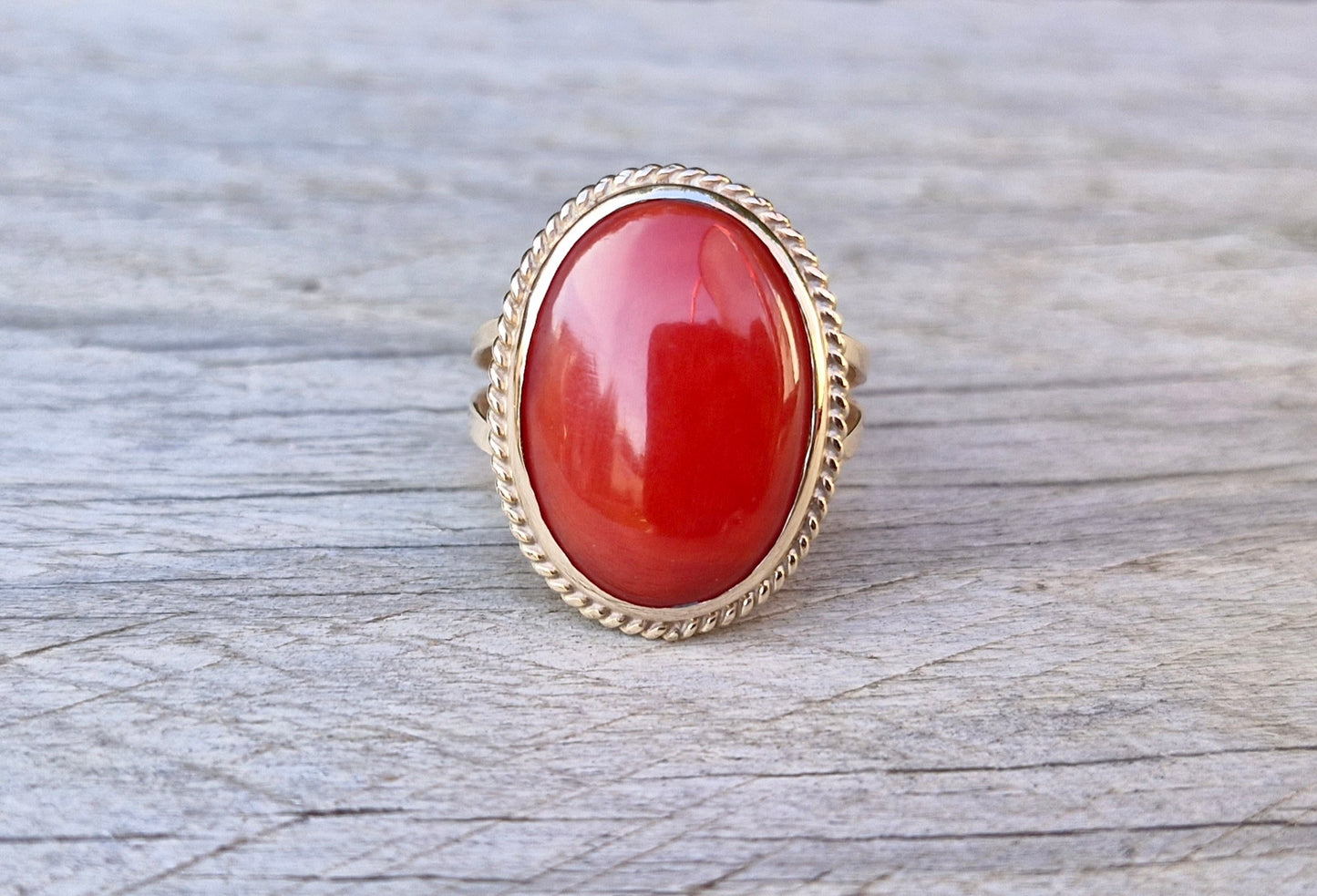 Vintage 9ct Gold Red Agate Ring - Size Q 1/2