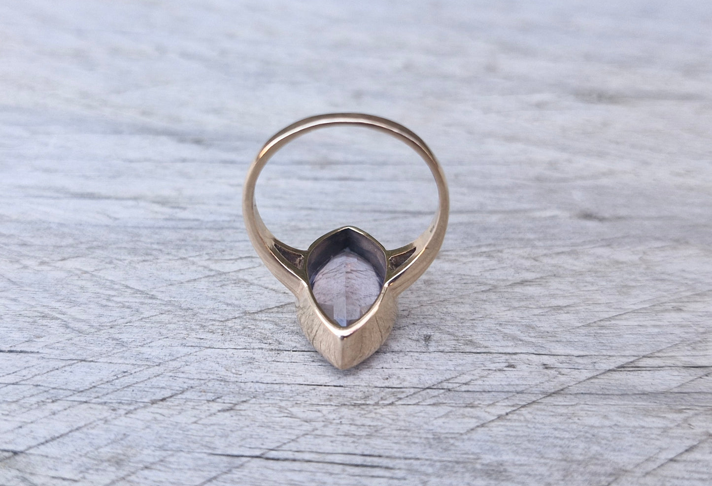 Vintage 9ct Rose Gold, Navette Lilac Stone Ring - Size M 1/2