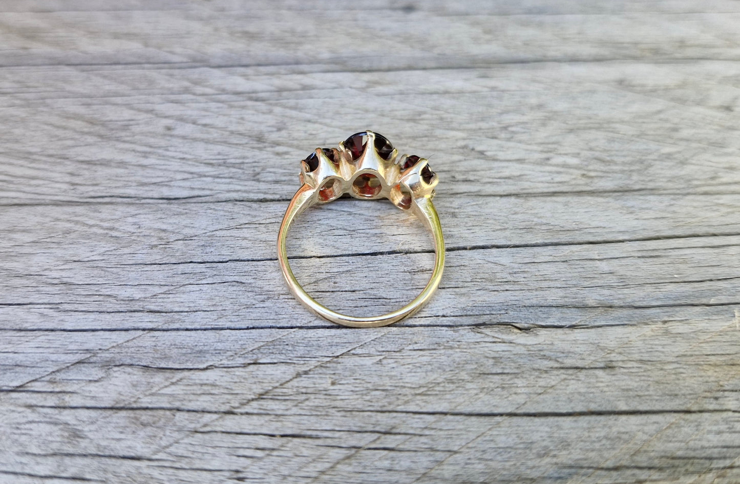 1970's Deep Wine Garnet Trilogy Ring, 9ct Yellow Gold - Size J