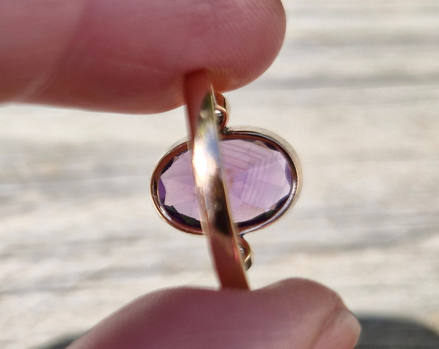 Fabulous 14ct Gold, Natural Amethyst and Diamond Ring - Size L 1/2