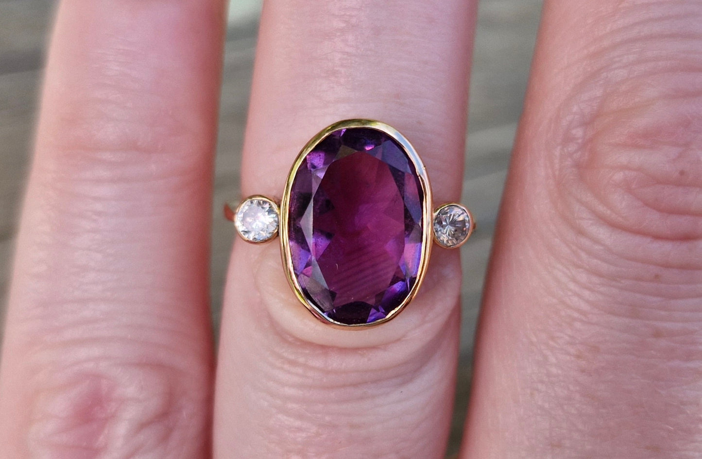 Fabulous 14ct Gold, Natural Amethyst and Diamond Ring - Size L 1/2