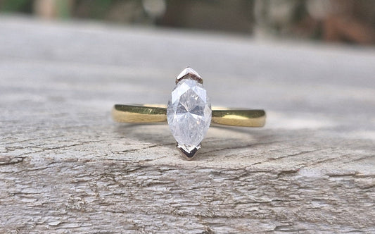 Valuation $10,990 - 1.02ct Marquise Diamond Ring, 18ct Gold - Size M 1/2
