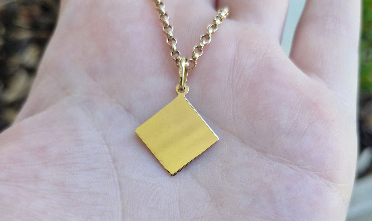 Modern 9ct Gold Square Pendant - Ready for Engraving *Priced at Scrap*