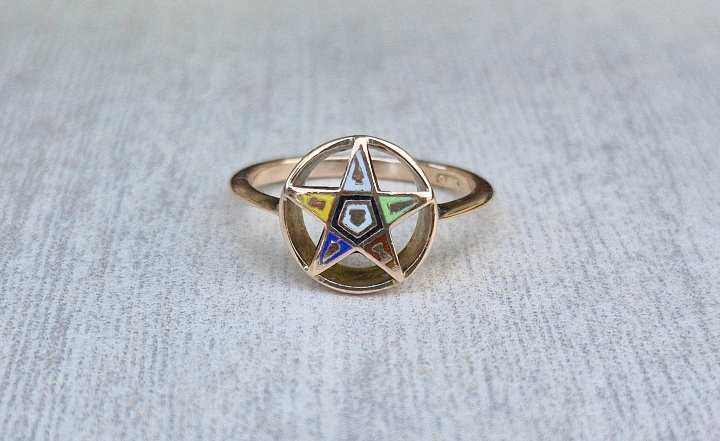 9ct Gold Antique Ring, Freemason; Order of the Eastern Star - Size N 1/2