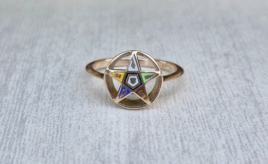 9ct Gold Antique Ring, Freemason; Order of the Eastern Star - Size N 1/2