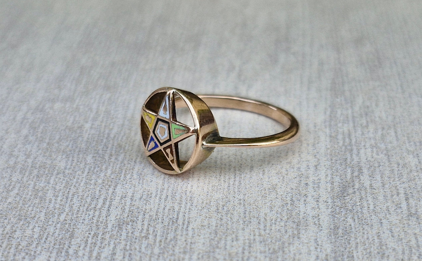 9ct Gold Antique Ring, Freemason; Order of the Eastern Star - Size N 1/2