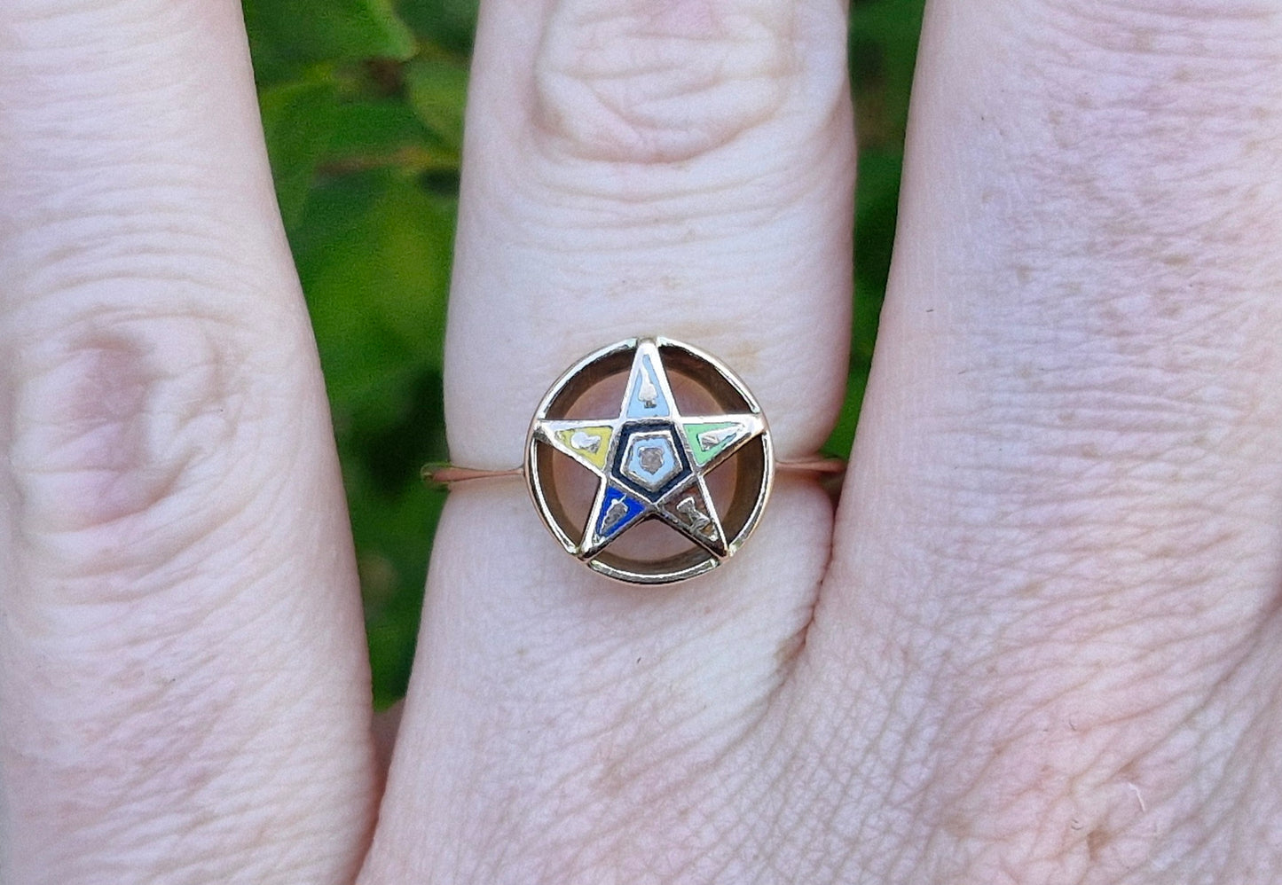 9ct Gold Antique Ring, Freemason; Order of the Eastern Star - Size N 1/2