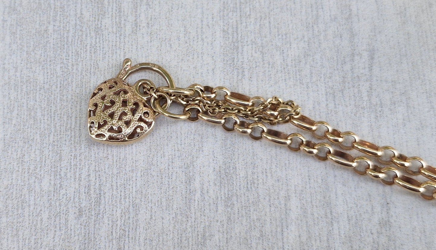 9ct Yellow Gold Padlock Heart Bracelet - *Scrap Price*