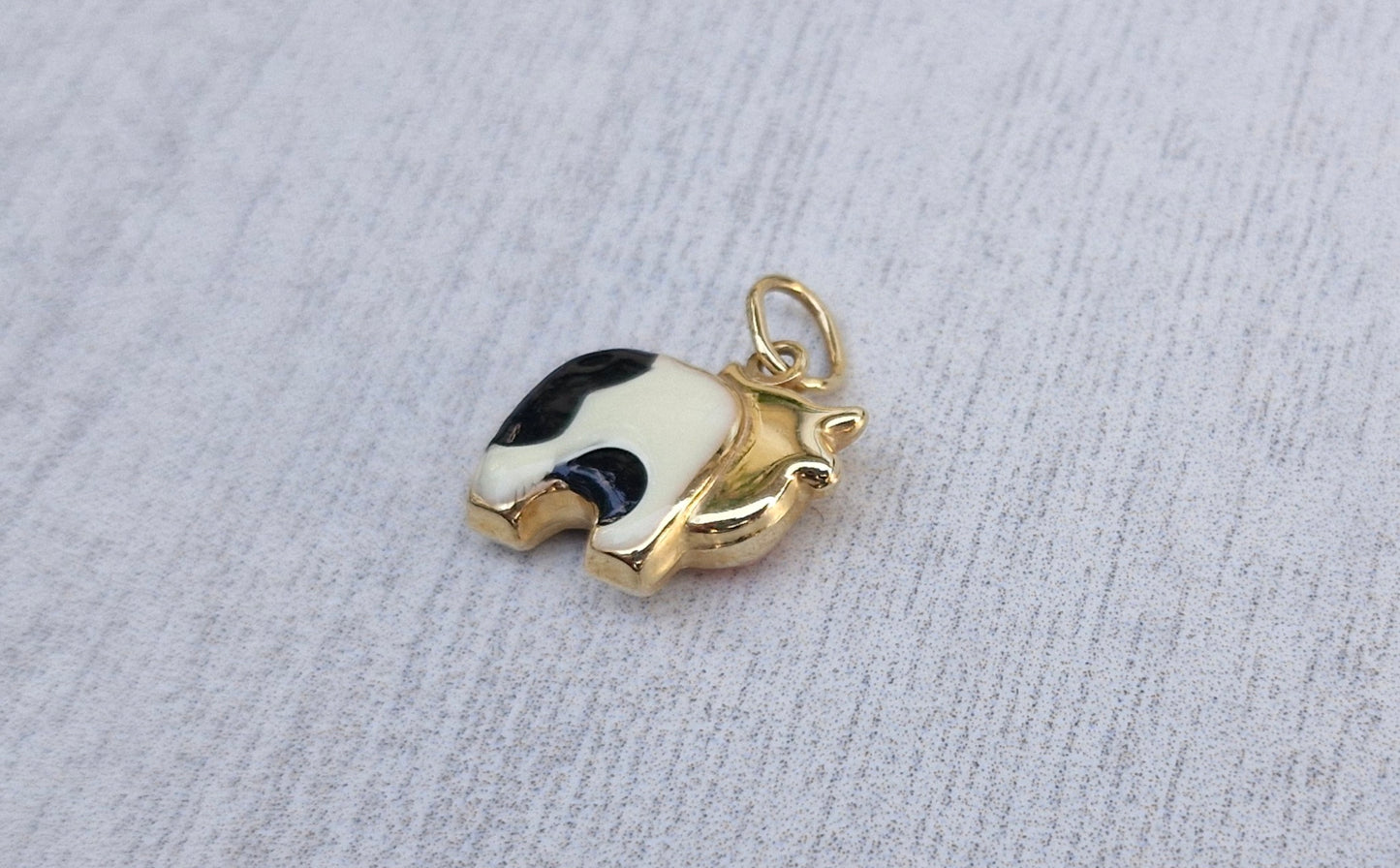 9ct Yellow Gold Enamelled Cow, Puffed Charm