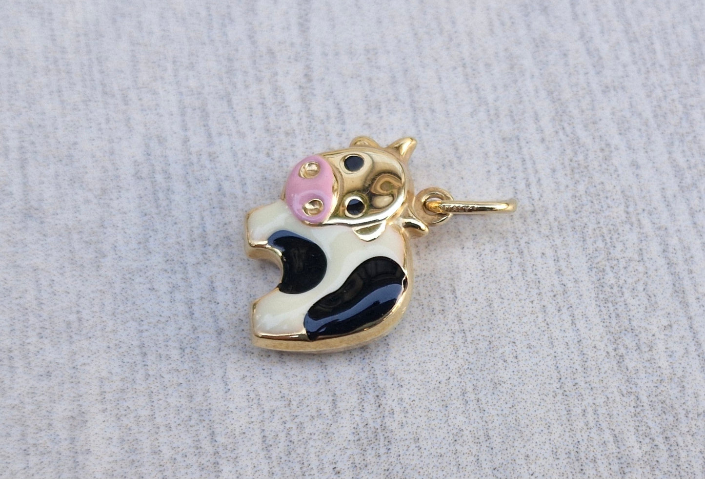 9ct Yellow Gold Enamelled Cow, Puffed Charm