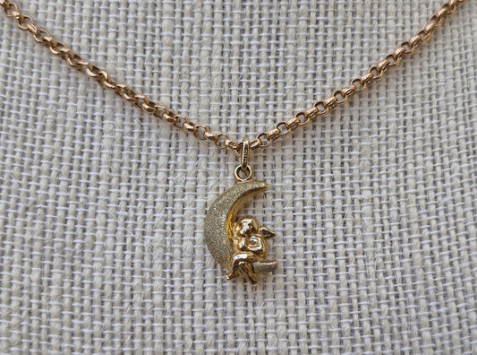 9ct Gold 3D Cherub & Moon Pendant or Charm