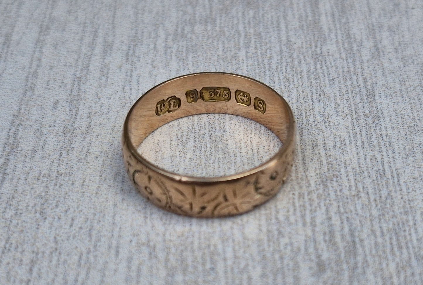 Antique 9ct Rose Gold, Eternity Engraved Pattern - Size M 1/2