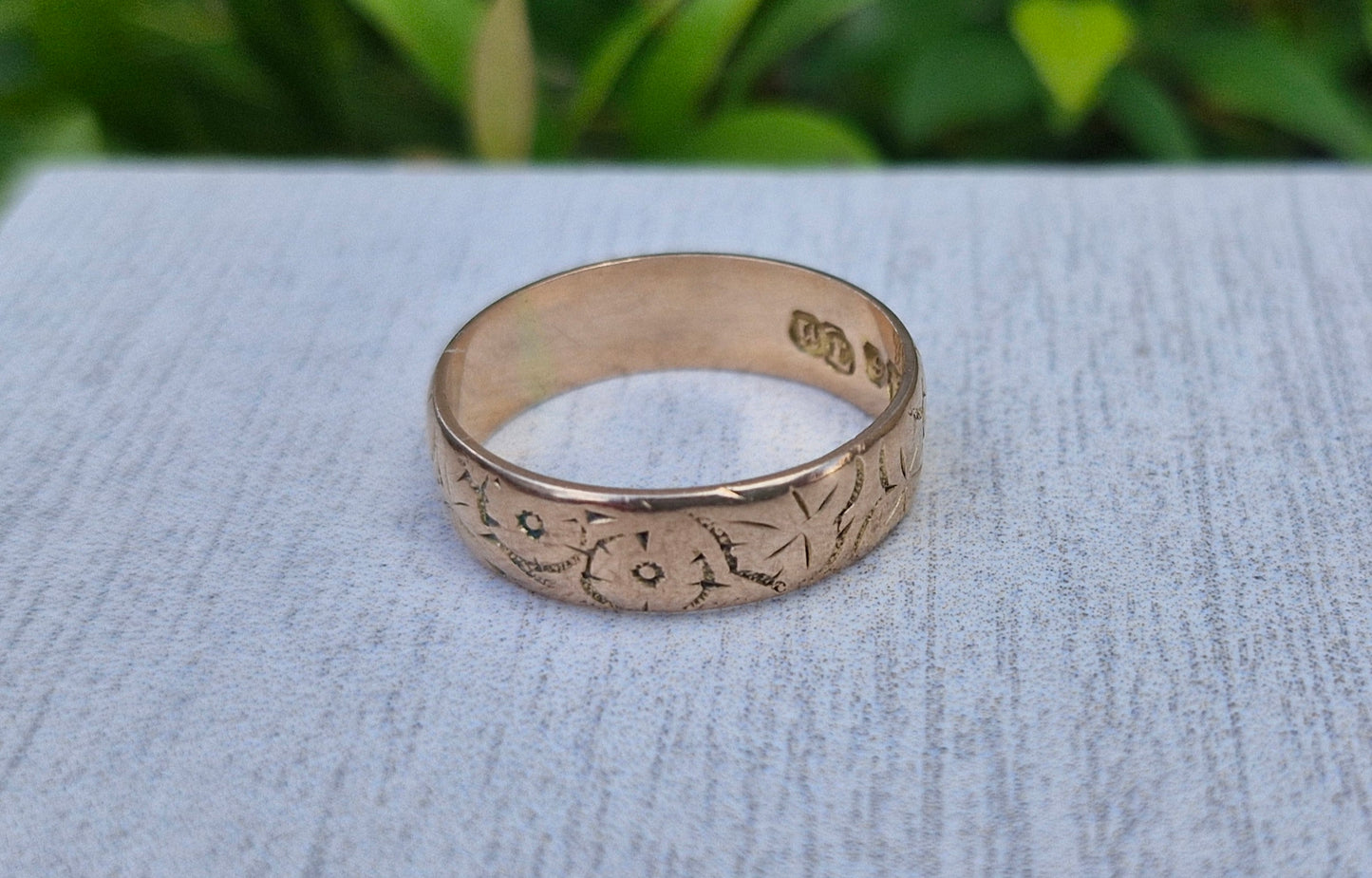 Antique 9ct Rose Gold, Eternity Engraved Pattern - Size M 1/2