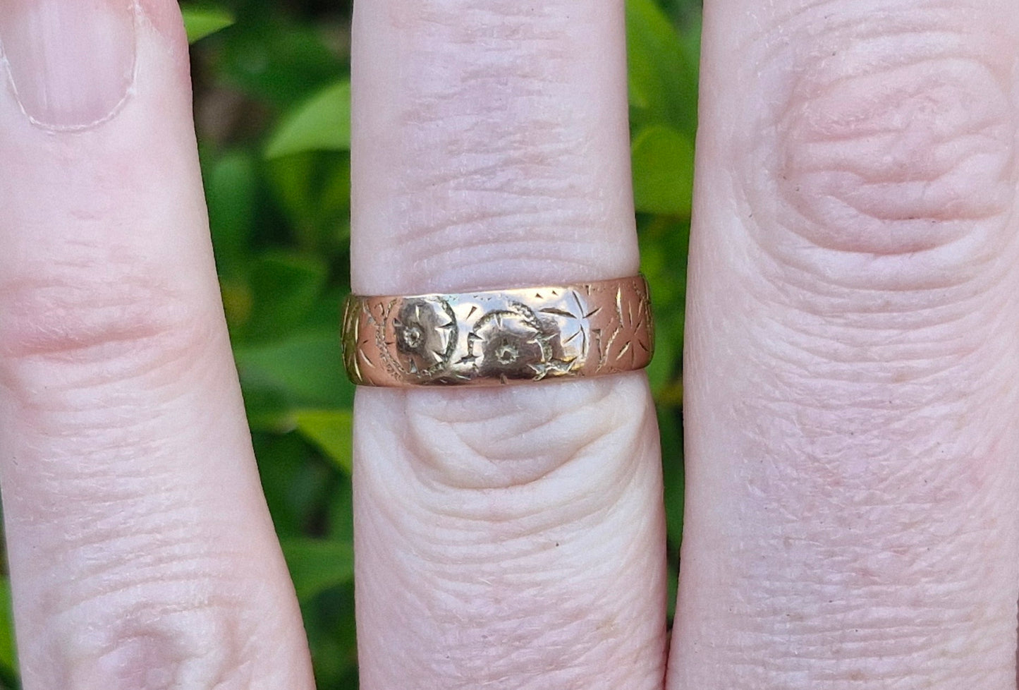 Antique 9ct Rose Gold, Eternity Engraved Pattern - Size M 1/2