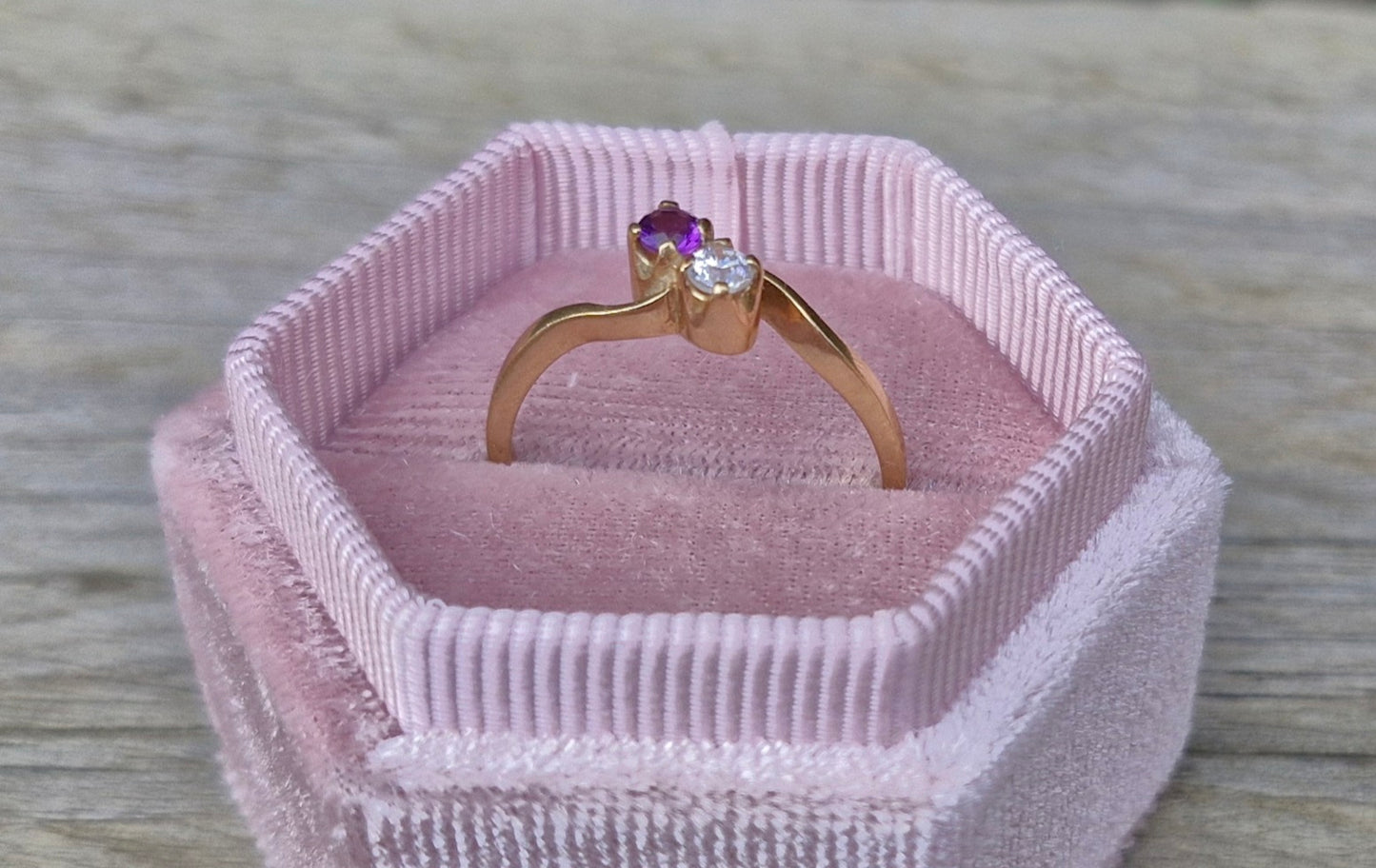9ct Gold, Toi et Moi Amethyst & CZ Ring