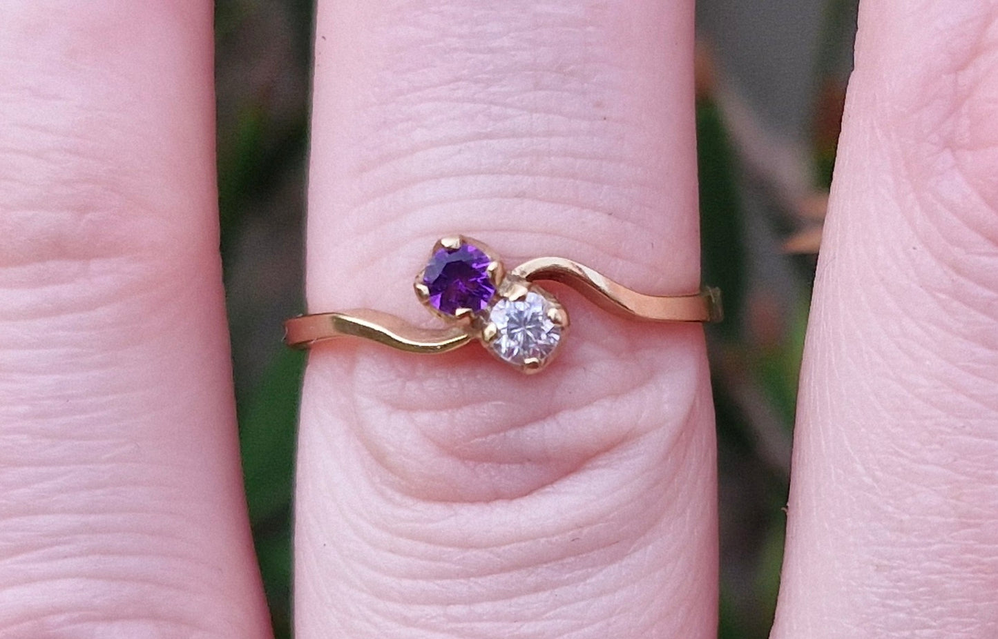 9ct Gold, Toi et Moi Amethyst & CZ Ring
