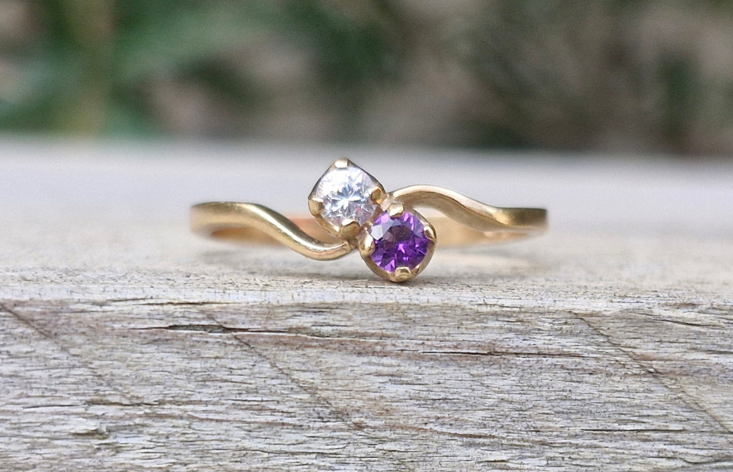 9ct Gold, Toi et Moi Amethyst & CZ Ring
