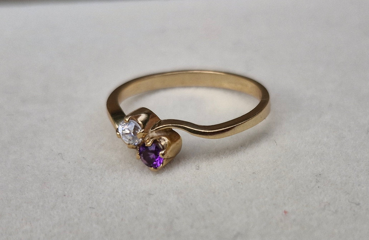 9ct Gold, Toi et Moi Amethyst & CZ Ring