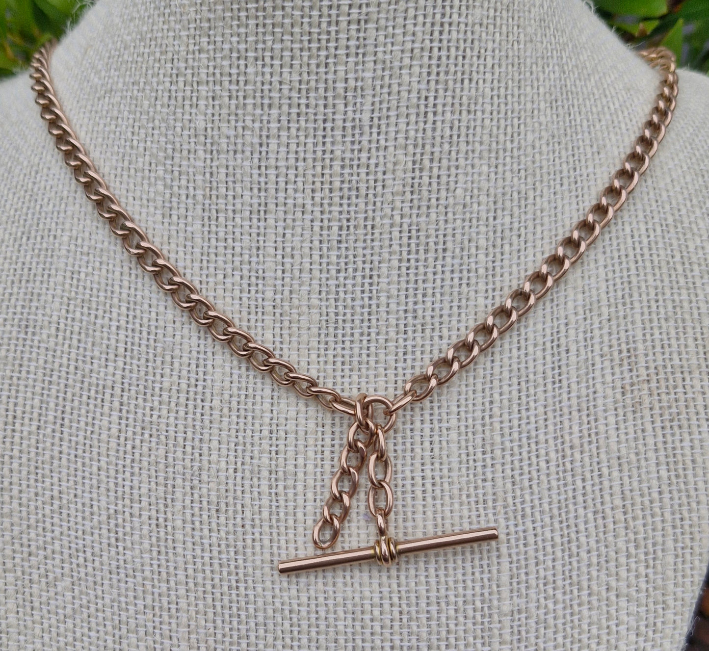 Antique Rosy Gold Necklace, 42cms with Albert Clips & T-Bar - 26.35g