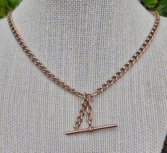 Antique Rosy Gold Necklace, 42cms with Albert Clips & T-Bar - 26.35g