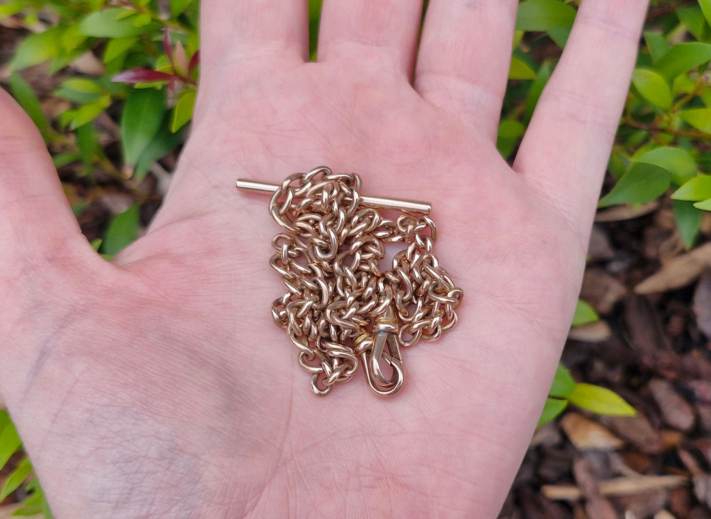 Antique Rosy Gold Necklace, 42cms with Albert Clips & T-Bar - 26.35g