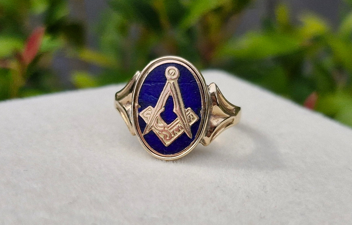 9ct Gold Rare Secret Flip Enamel Freemason Ring - Size S