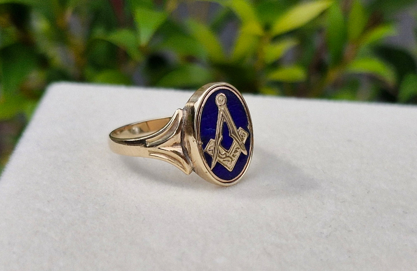 9ct Gold Rare Secret Flip Enamel Freemason Ring - Size S