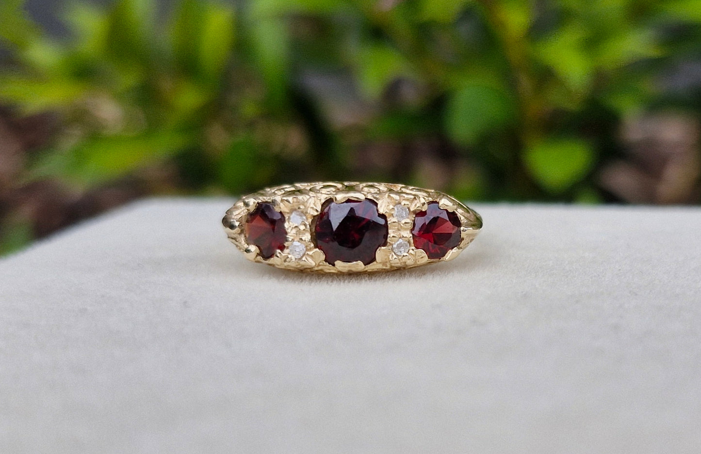 Garnet and Diamond Vintage Ring, 9ct Gold - Size N 1/2