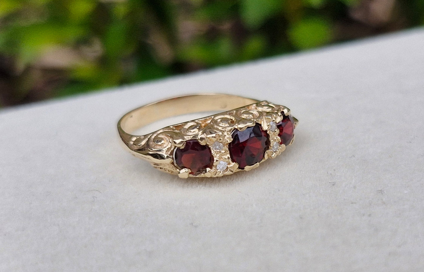Garnet and Diamond Vintage Ring, 9ct Gold - Size N 1/2