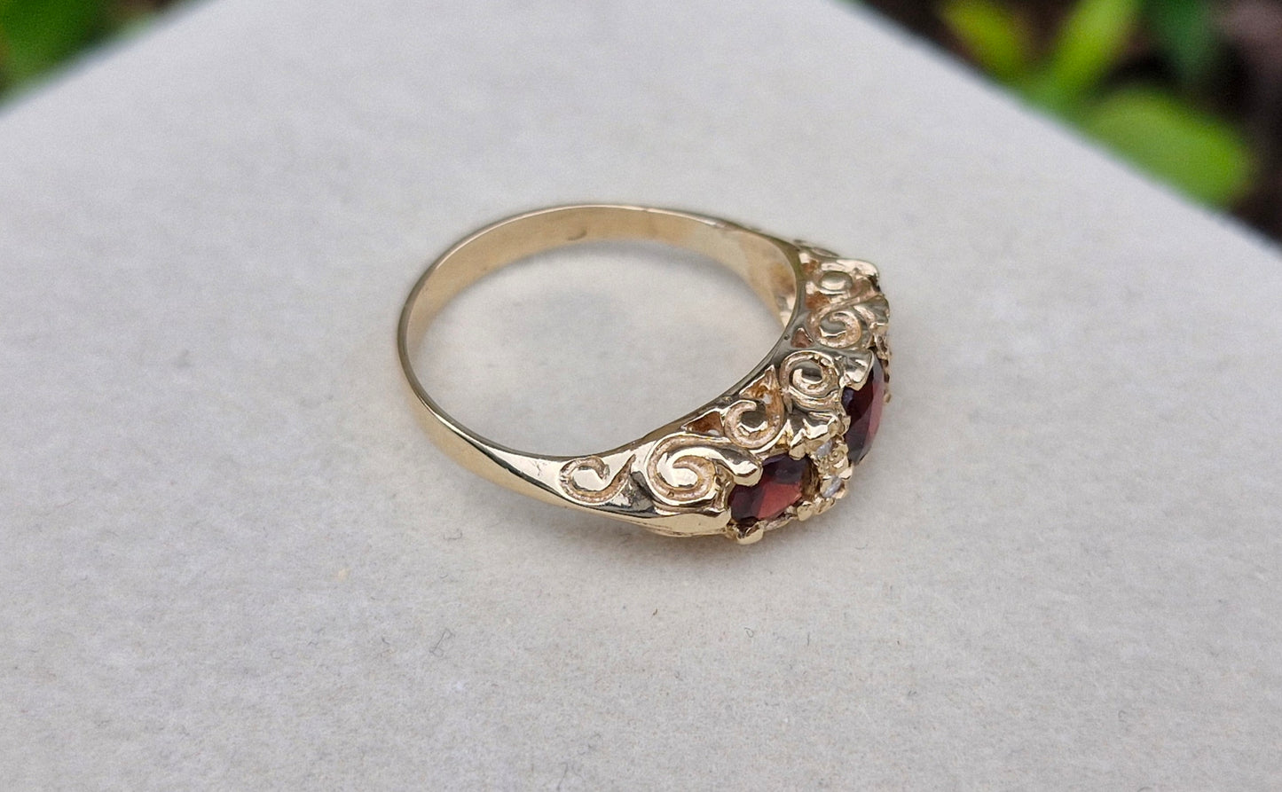 Garnet and Diamond Vintage Ring, 9ct Gold - Size N 1/2