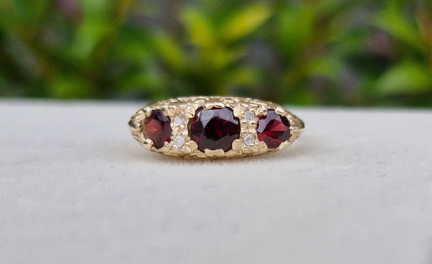Garnet and Diamond Vintage Ring, 9ct Gold - Size N 1/2
