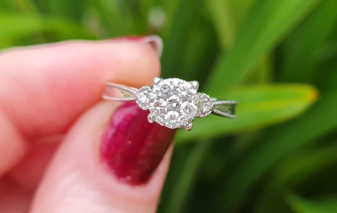 $1759 RRP - 9ct White Gold, 1/3ct Diamonds, Ruby & Sapphire Hidden Gems - Size L