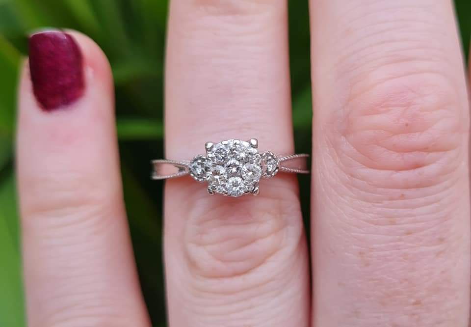 $1759 RRP - 9ct White Gold, 1/3ct Diamonds, Ruby & Sapphire Hidden Gems - Size L