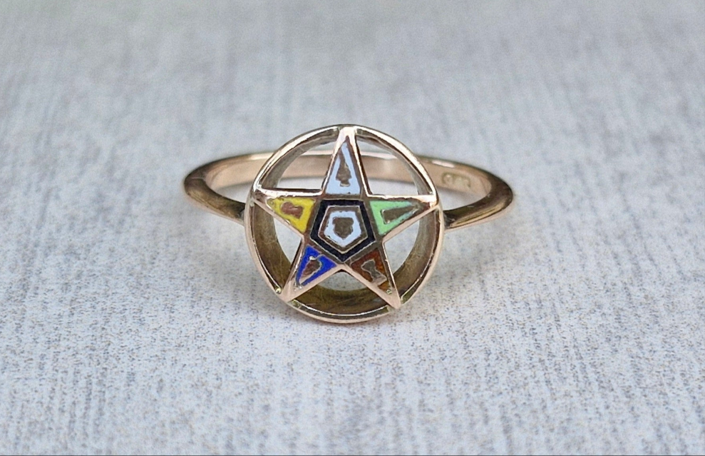 9ct Gold Antique Ring, Freemason; Order of the Eastern Star - Size N 1/2