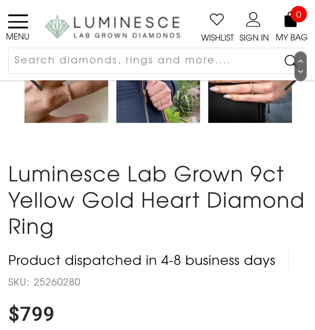 Half Hoop Eternity Ring, 9ct Gold 0.20ct Luminesce Diamonds, $799 RRP - Size K 1/2