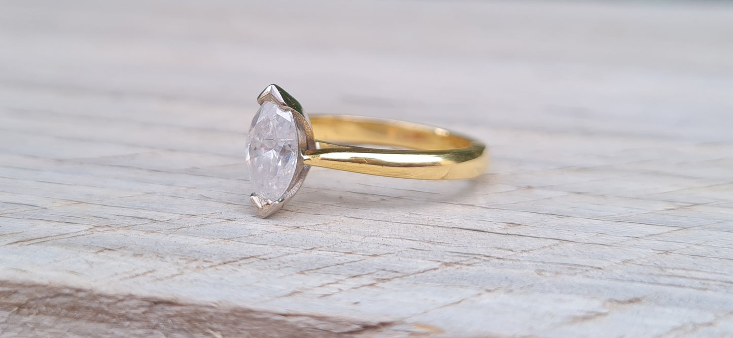 Valuation $10,990 - 1.02ct Marquise Diamond Ring, 18ct Gold - Size M 1/2