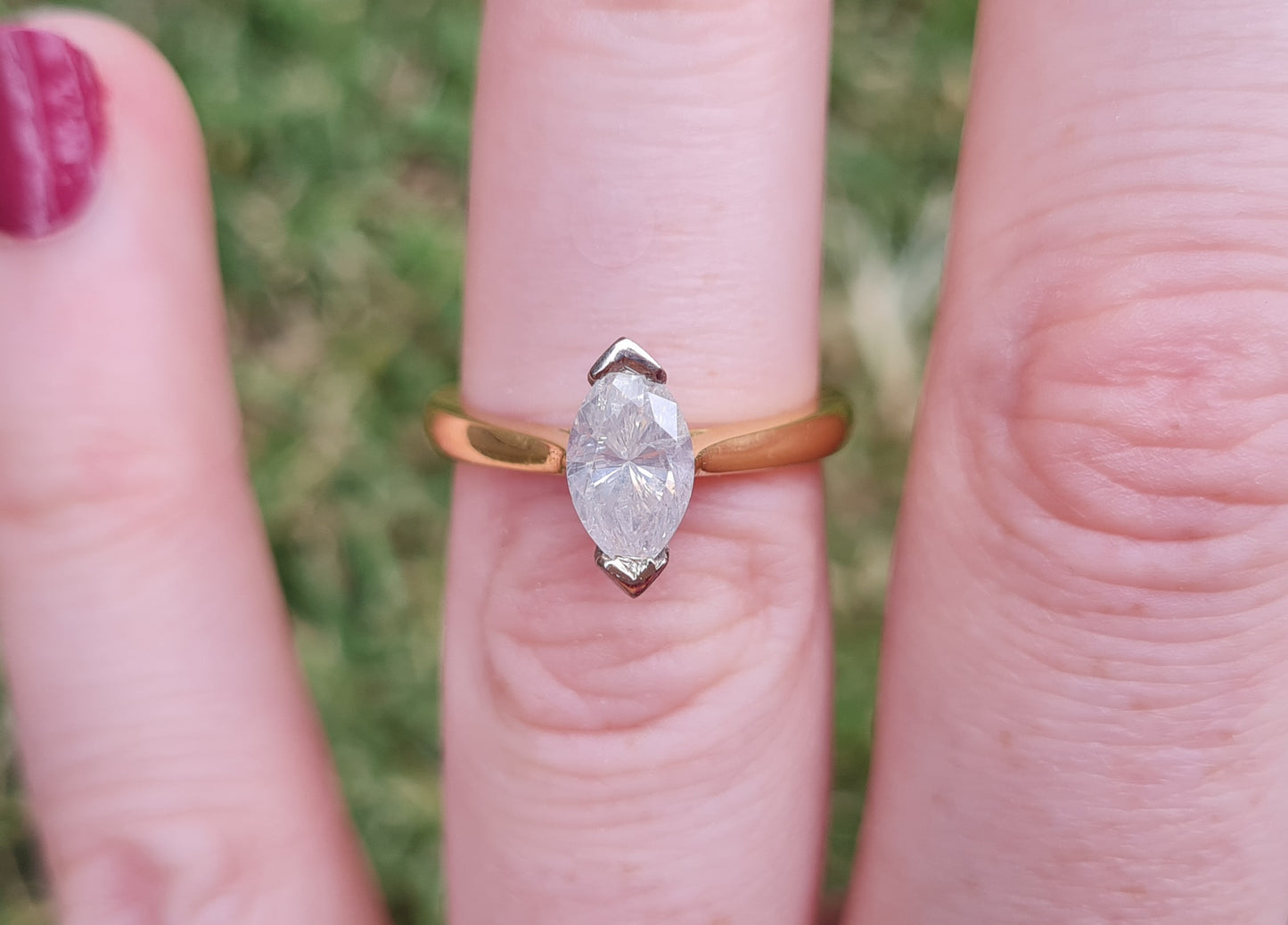 Valuation $10,990 - 1.02ct Marquise Diamond Ring, 18ct Gold - Size M 1/2