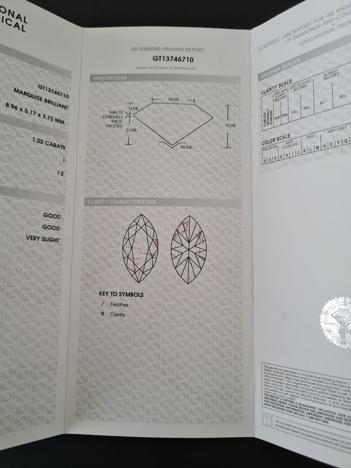 Valuation $10,990 - 1.02ct Marquise Diamond Ring, 18ct Gold - Size M 1/2