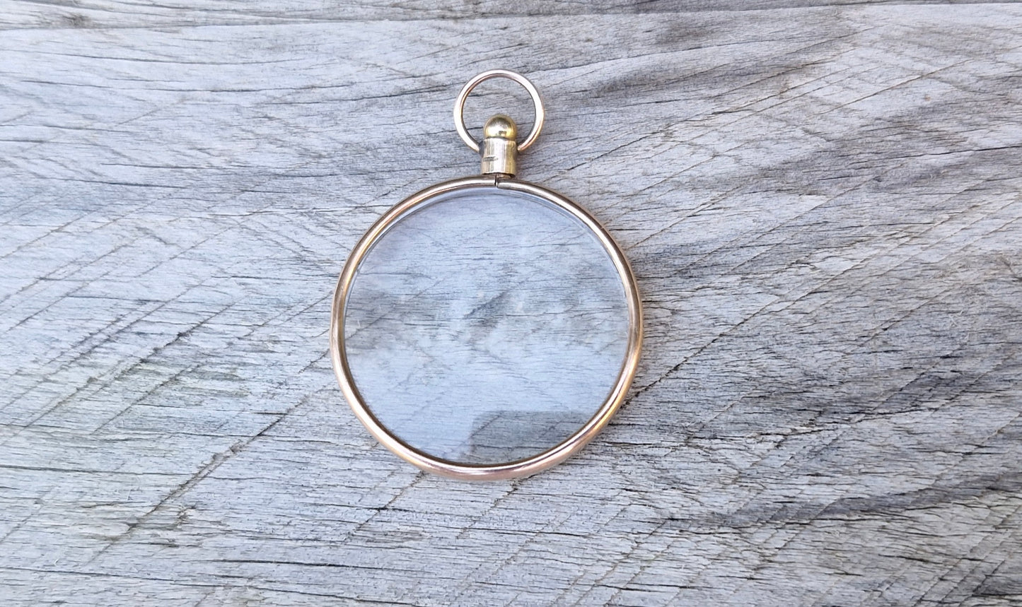 Antique Double Sided Glass Photo Memento Pendant, 9ct Gold