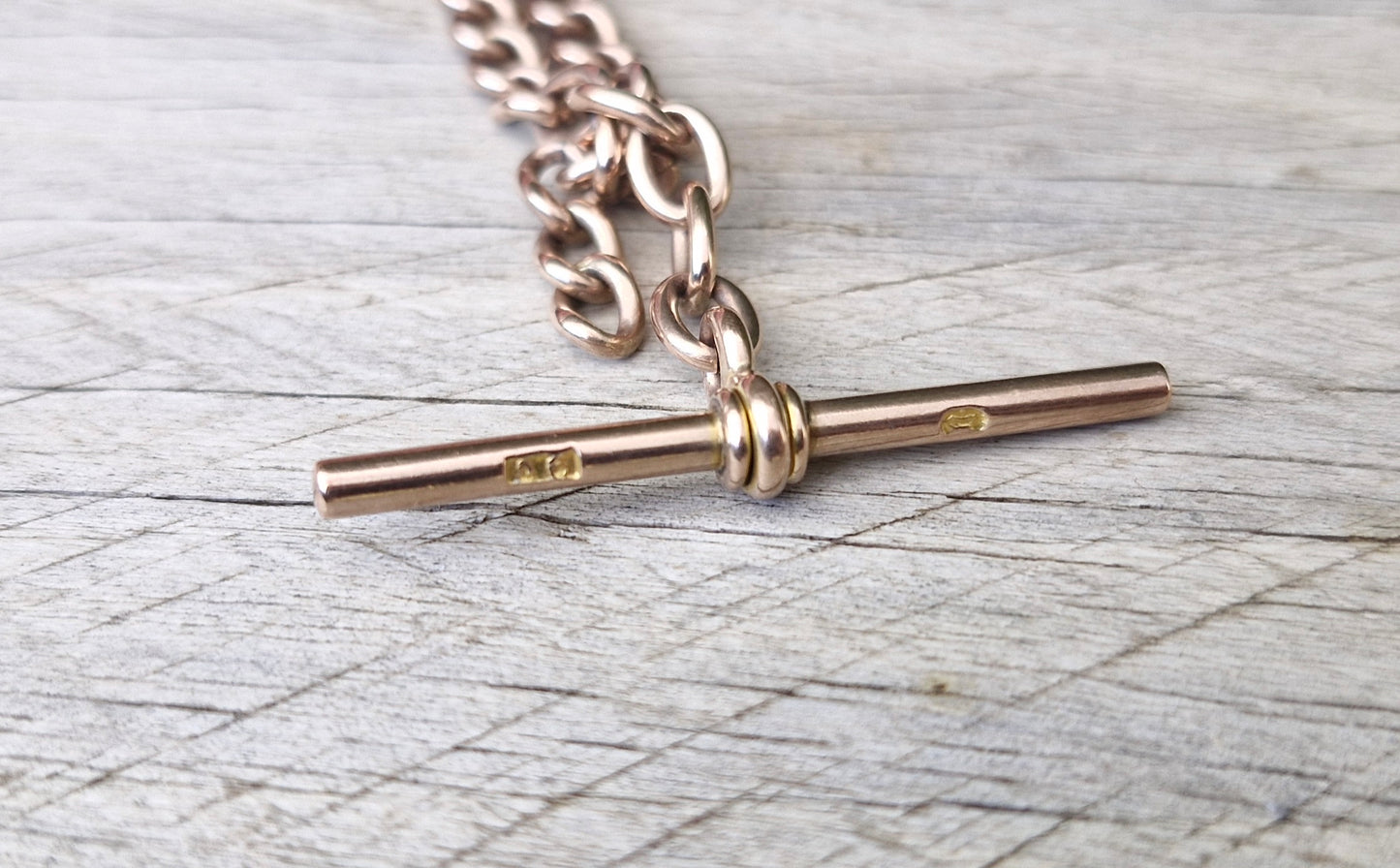 Antique Rosy Gold Necklace, 42cms with Albert Clips & T-Bar - 26.35g