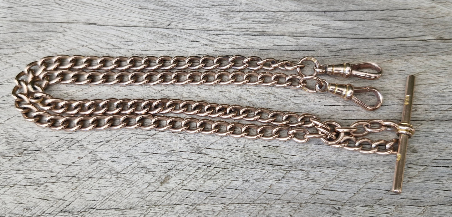 Antique Rosy Gold Necklace, 42cms with Albert Clips & T-Bar - 26.35g