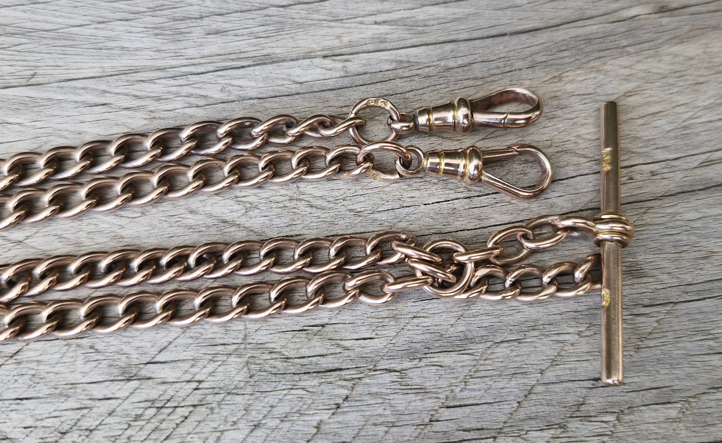 Antique Rosy Gold Necklace, 42cms with Albert Clips & T-Bar - 26.35g